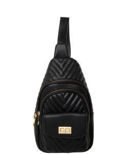 Chevron Quilted Sling Bag C-6605 BLACK